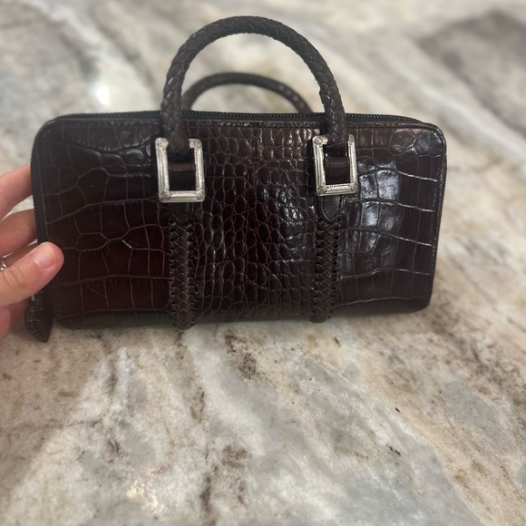 Adorable little Brighton purse/ organizer in deep chocolate embossed leather - Picture 2 of 8